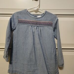 Blue Long Sleeve Dress with Embroidered Detail